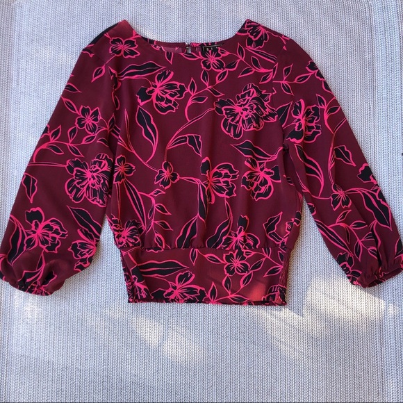 OLM Floral Blouse w/ Elastic Waist & Balloon Sleeves - Picture 1 of 16